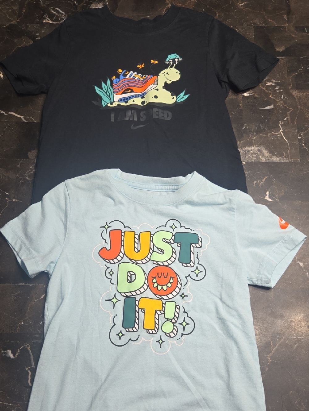 Nike Kids Short Sleeve Tees - Black & Light Blue Graphic Set